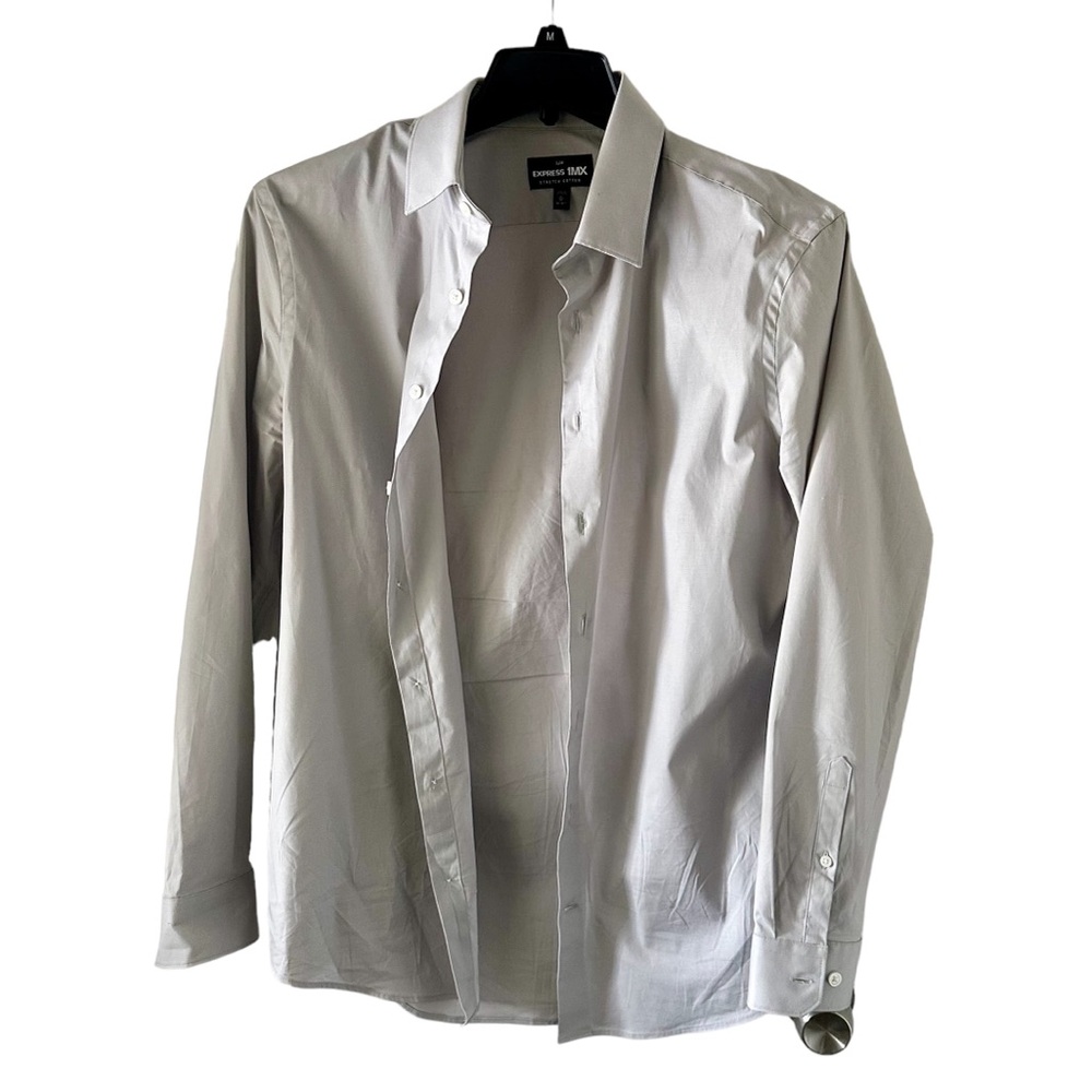 Express 1MX Men’s Shirt Long Sleeve Gray Slim Strech Cotton Size M 15-15.5